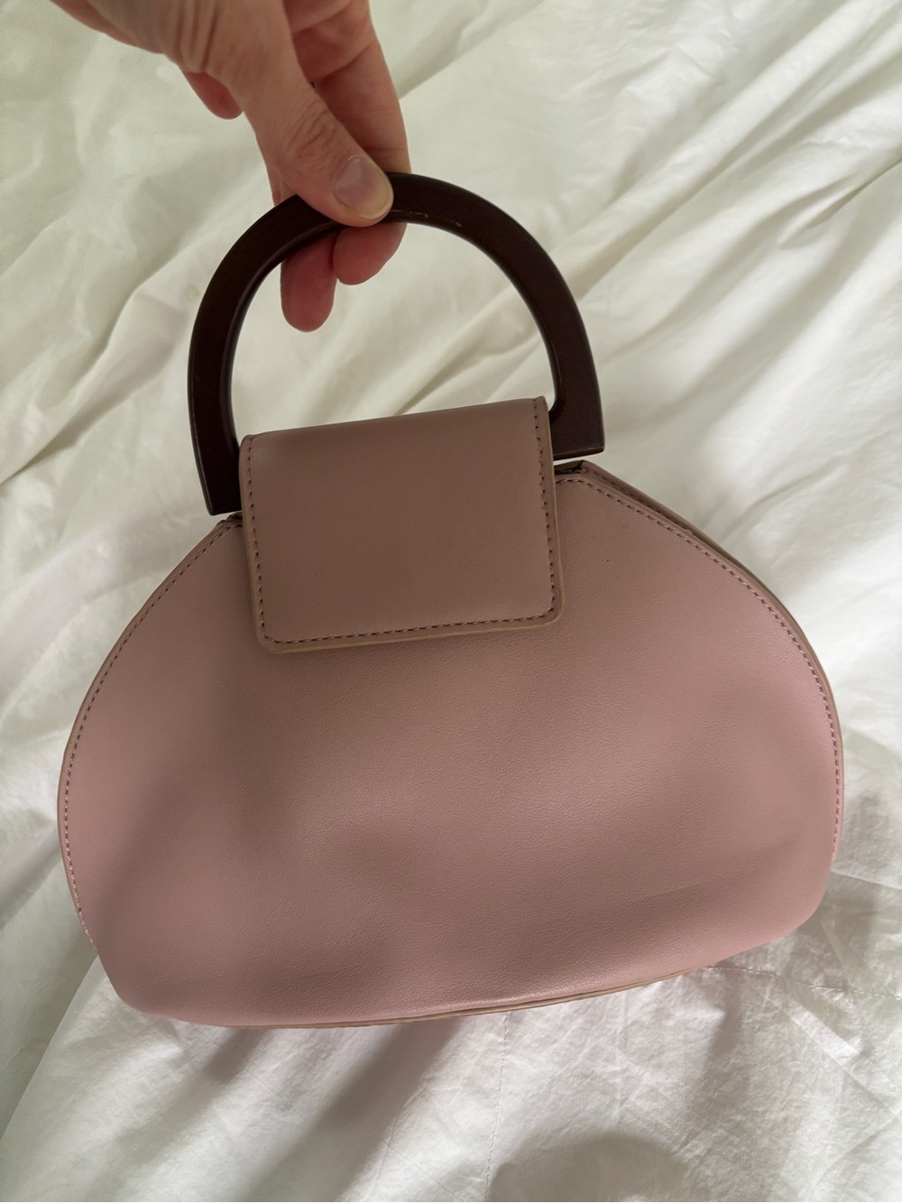 Pink Top-Handle Bag with wooden handle